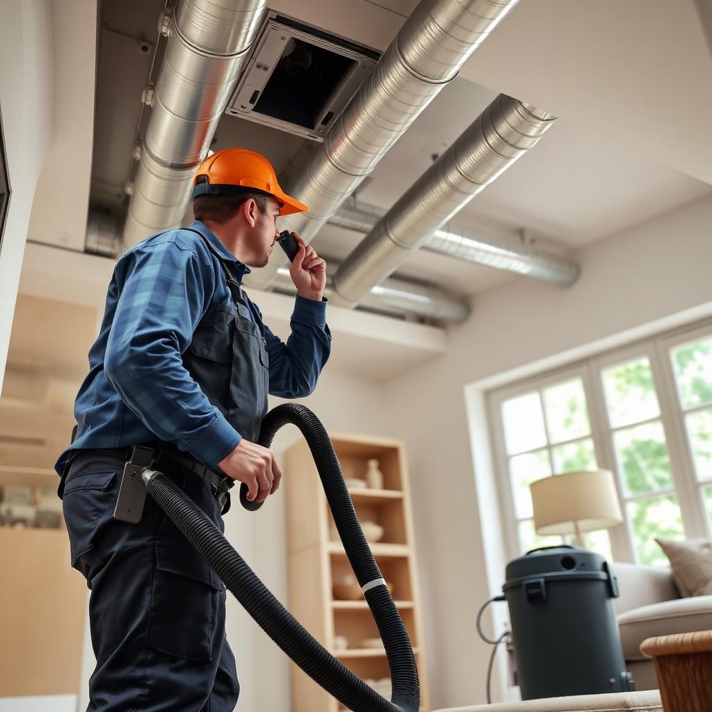 HVAC technician cleaning residential air ducts