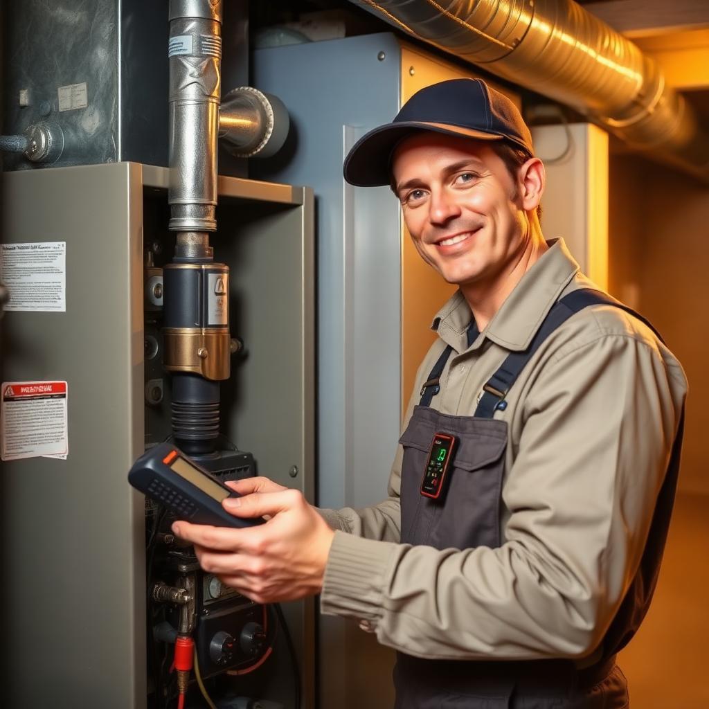 HVAC technician servicing a residential gas furnace