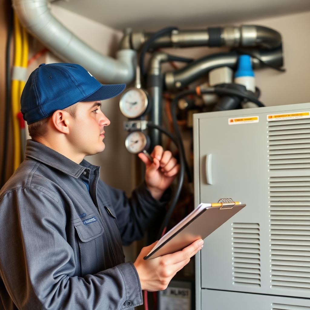 HVAC technician performing seasonal maintenance tune-up